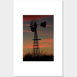 Christmas Sunset with a Windmill silhouette and clouds. Posters and Art